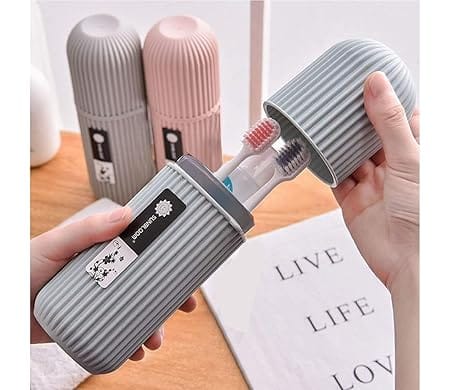 Zollyss Capsule Shape Travel Toothbrush Toothpaste Case Holder- (2 Pc)