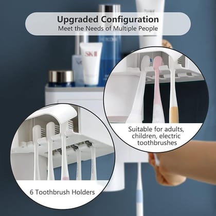 Wall Mounted Toothbrush Holder Stand with Toothpaste Dispenser for Keeping Toothpaste, Cream, Lotion, Shampoo with 8 Toothbrush