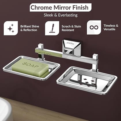 Plantex 304 Grade Stainless Steel Dual Soap Holder for Bathroom