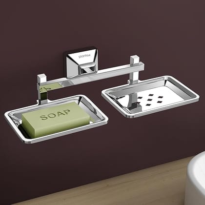 Plantex 304 Grade Stainless Steel Dual Soap Holder for Bathroom