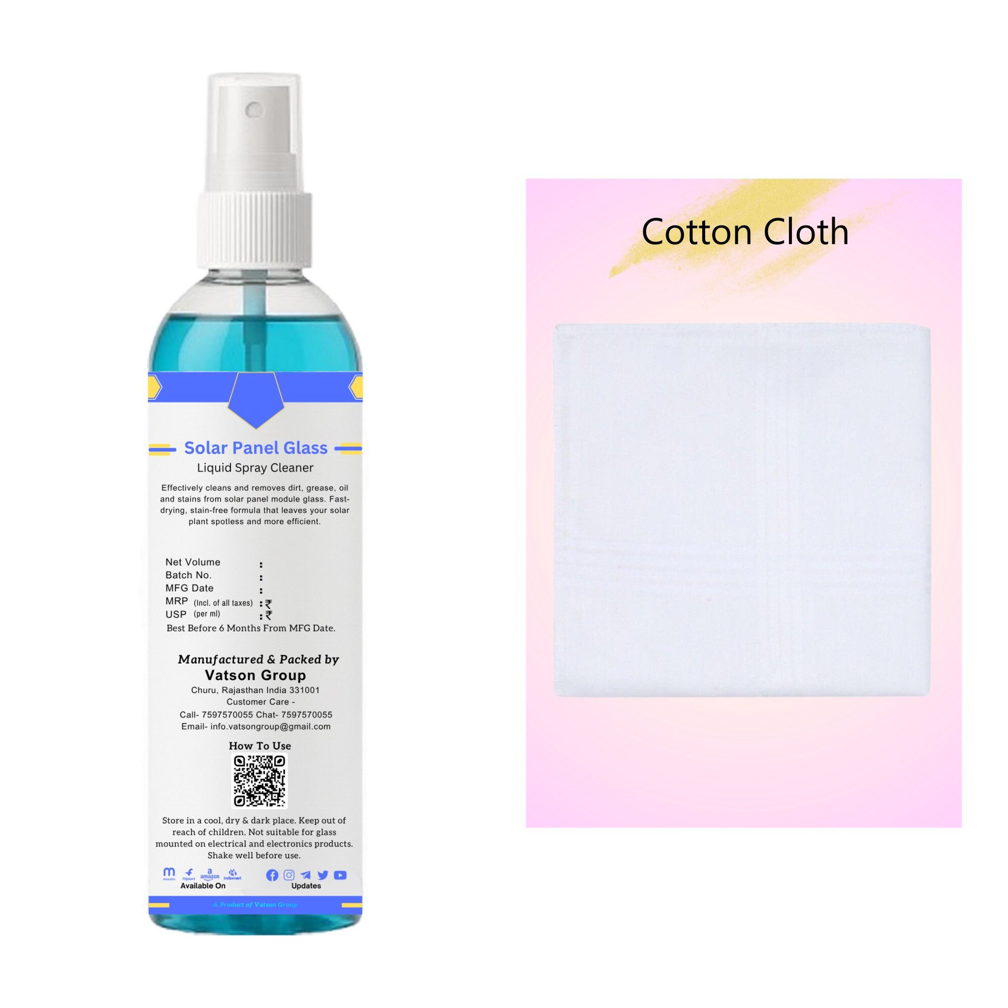 Solar Panel Glass Cleaner Spray | Removes Dust, Bird Droppings, Water Spots & Pollution Residue | Quick, Streak-Free Shine | 100ml with Cotton Cloth