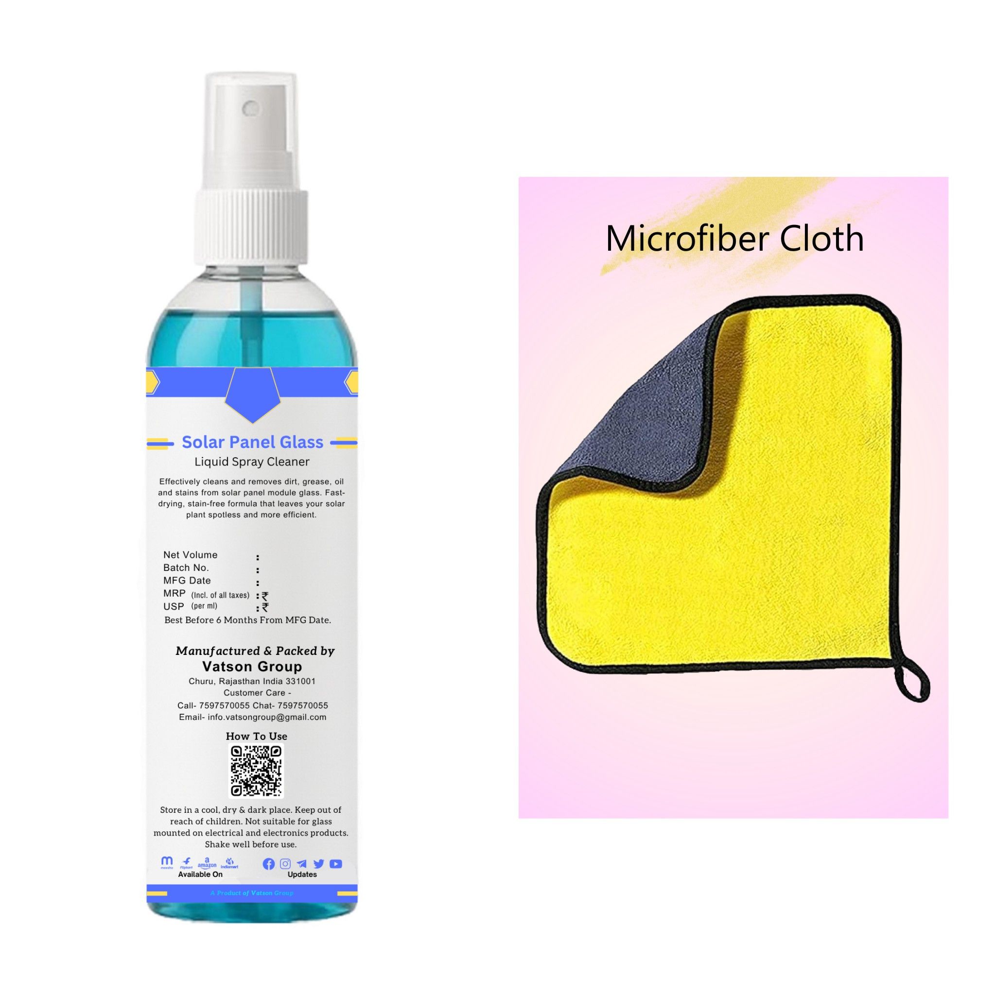 Solar Panel Glass Cleaner Spray | Removes Dust, Bird Droppings, Water Spots & Pollution Residue | Quick, Streak-Free Shine | 100ml with Microfiber Cloth