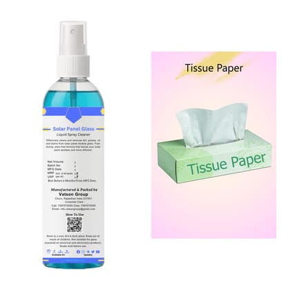 Solar Panel Glass Cleaner Spray | Removes Dust, Bird Droppings, Water Spots & Pollution Residue | Quick, Streak-Free Shine | 100ml with Tissue Paper 25N