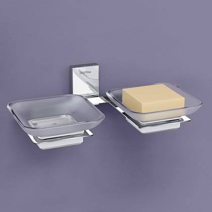 Plantex 304 Grade Stainless Steel and Frosted Glass Double Soap Dish
