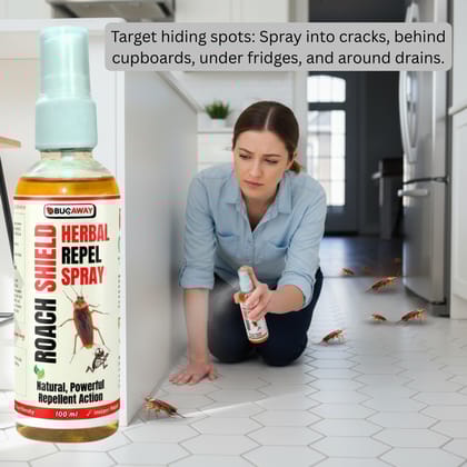 BugAway Roach Shield 100ML Natural Oil Based Cockroach Repellent Spray | Advanced Formula Herbal Cockroach Repellent For Home Kitchen |  Anti Roach | Cockroach Control Solution 100 ML (Pack Of 1)