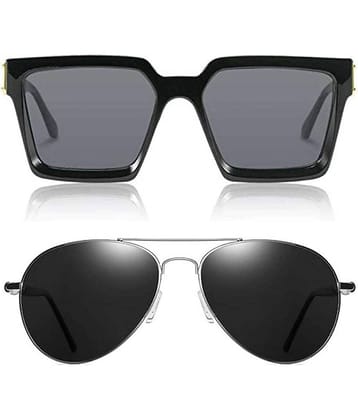 Kanny Devis - Black Rectangular Sunglasses ( Pack of 2 )