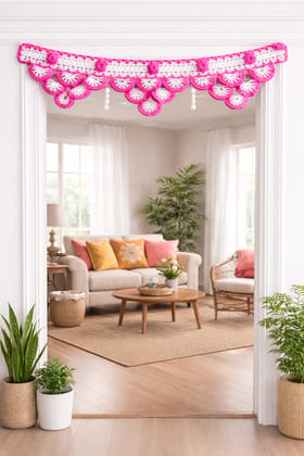 Handmade Pink and White Crochet Toran for Door Decoration