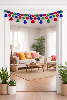 Vibrant Handmade Pom-Pom & Tassel Decorative Garland for Festivities