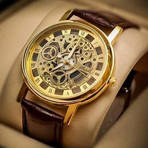 Attractive Design for men with brown leather strap and golen dial Attractive design leather strap watch for men