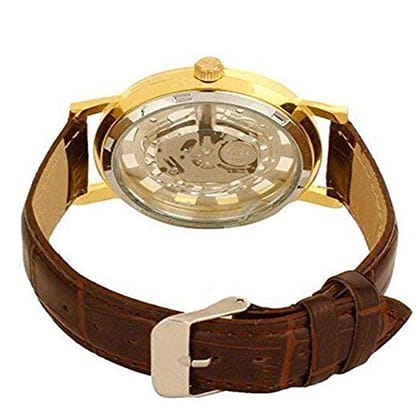 Attractive Design for men with brown leather strap and golen dial Attractive design leather strap watch for men