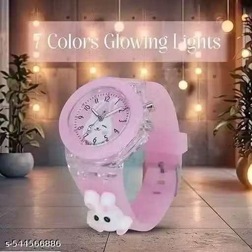 Glowing Cartoon Rabbit Watch Lighting Analogue Watch for Girls - Pink