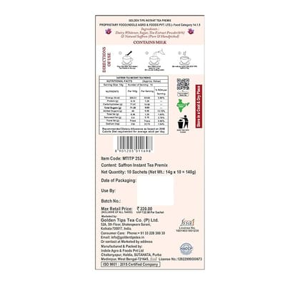 Golden Tips All-in-1 Instant Premix Saffron Tea, 14g Per Serve, Quick & Easy To Make Saffron Tea, 10 Sachets