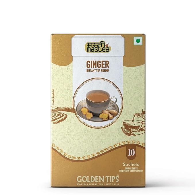 Golden Tips All-in-1 Instant Premix Ginger Tea, 14g Per Serve, Quick & Easy To Make Adrak Chai, 10 Sachets
