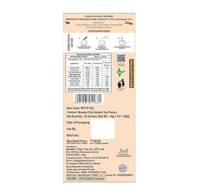 Golden Tips All-in-1 Instant Premix Masala Chai, 14g Per Serve, Quick & Easy To Make Masala Tea, 10 Sachets