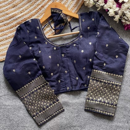 Navy Blue Art Silk Embroidered Blouse Navy Blue Art Silk Embroidered Blouse
