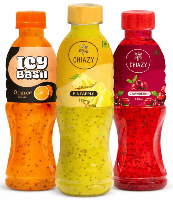 Combo Pack - Icy Basil Orange, Chiazy Pineapple & Cranberry Chia Seed Drinks - 250ml Each