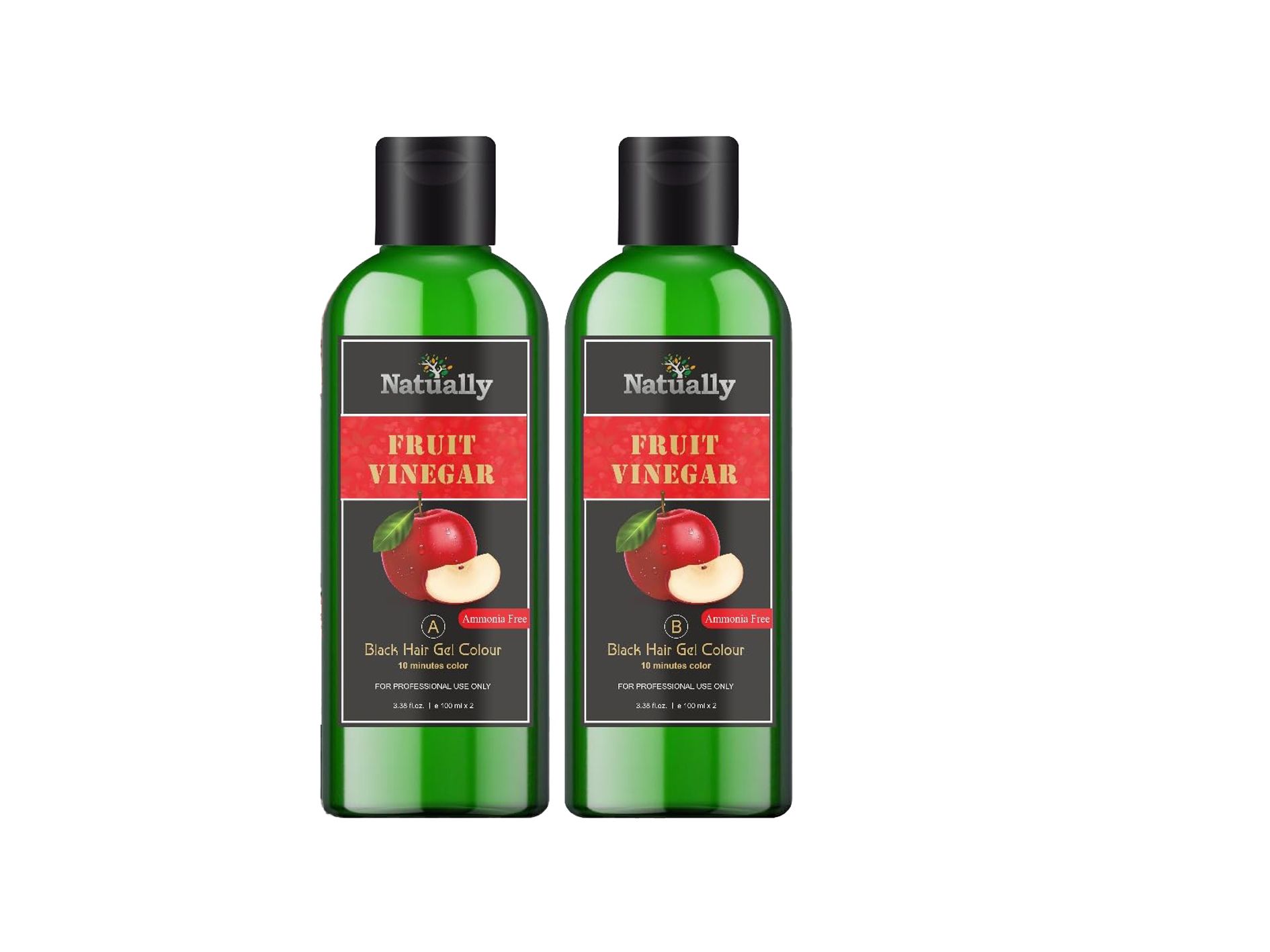 Natually Fruit Vinegar Ammonia-Free Black Hair Gel Colour - 10-Minute Color, 200ml