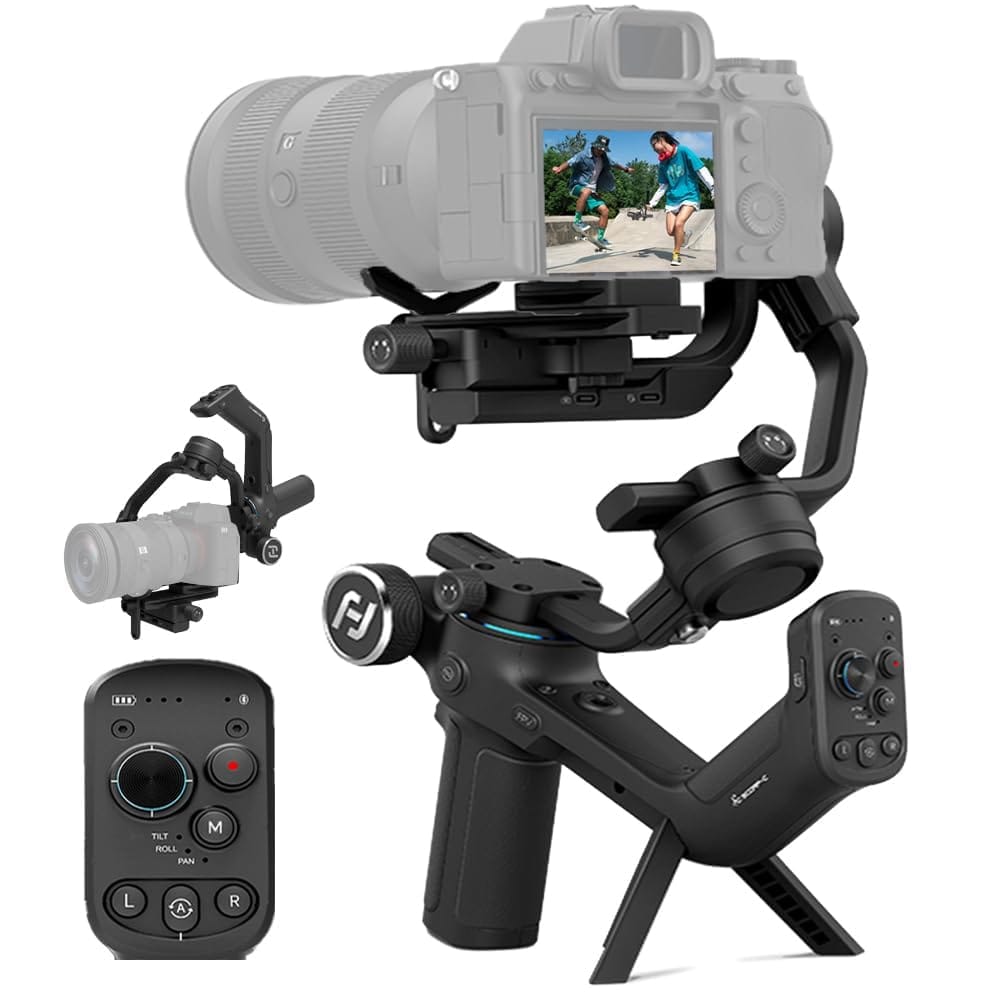 FEIYU TECH Gimbal for DSLR Camera SCORP C|3 Axis Handheld Camera Gimbal for Sony,Canon,Panasonic Nikon,Fujifilm Mirrorless Camera|Remote,Magic Wheel,Rear Grip|2.5 Kg Payload,Black