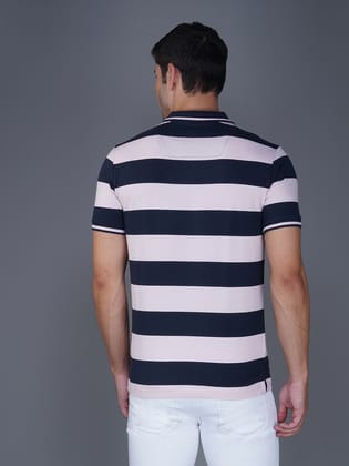 Men's Stripe Polo T-shirt Navy-Pink