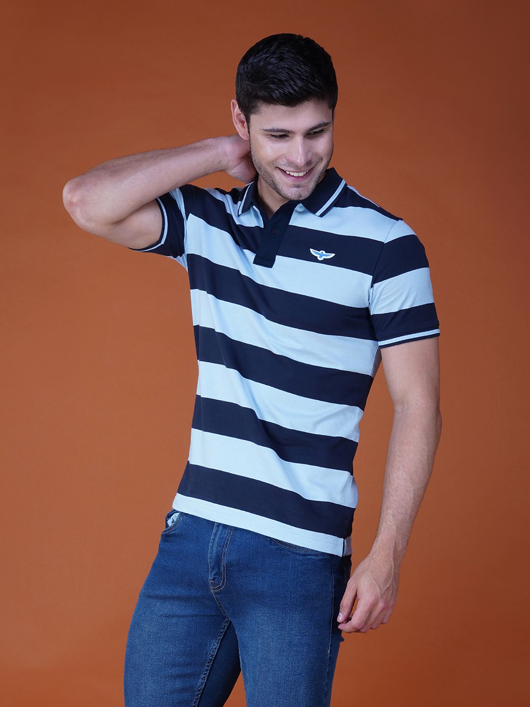 Men's Stripe Polo T-shirt Navy-Blue