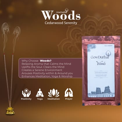 GowDurbar Zipper Agarbatti – Woods Soothing Fragrance – 150g [Pack of 2] | 100% Organic Incense Sticks for Pooja, Yoga & Meditation | Ancient Formula for a Pure & Pleasant Environment