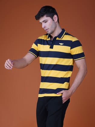 Men's Stripe Polo T-shirt Navy-Yellow