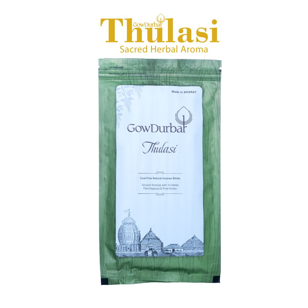 GowDurbar Zipper Agarbatti – Thulasi Fragrance – 150g [Pack of 4] | 100% Organic Incense Sticks for Pooja, Yoga & Meditation | Ancient Formula for a Pure & Pleasant Environment