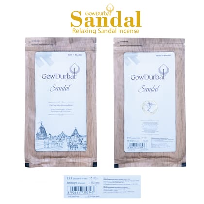 GowDurbar Zipper Agarbatti – Sandal Oil Fragrance – 150g [Pack of 2] | 100% Organic Incense Sticks for Pooja, Yoga & Meditation | Ancient Formula for a Pure & Pleasant Environment