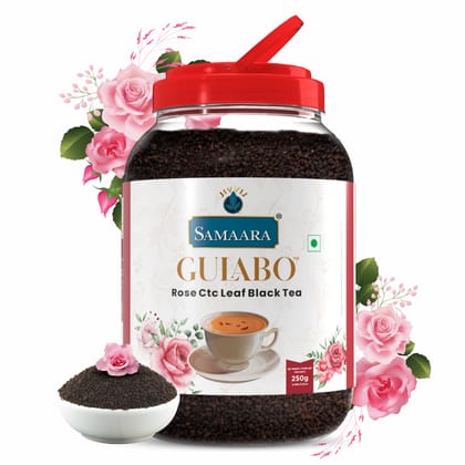 Jivvij Samaara Rose Tea 250gm | Flavoured CTC Assam Black Leaf Tea | Gulab Chai Patti Powder | Gulabo Jar