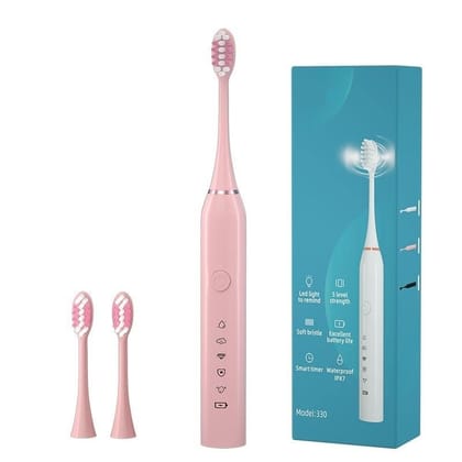 AUSHA Sonic Electric Toothbrush – Pink Edition | 3 Brush Heads, 38,000 VPM Deep Clean, 5 Modes | 2-Min Timer, 60-Day Battery, USB Charging, Waterproof IPX7