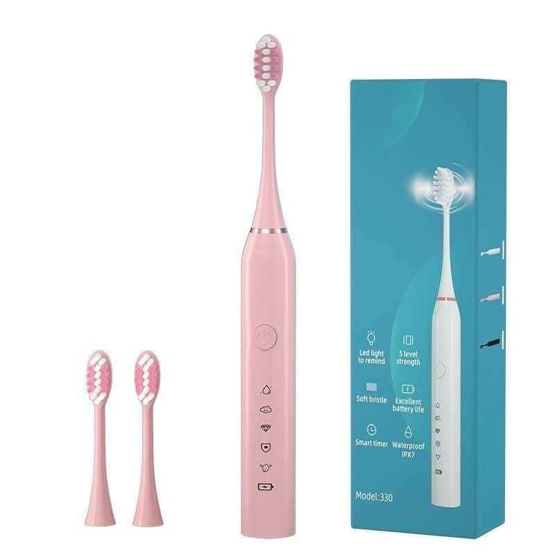 AUSHA Sonic Electric Toothbrush – Pink Edition | 3 Brush Heads, 38,000 VPM Deep Clean, 5 Modes | 2-Min Timer, 60-Day Battery, USB Charging, Waterproof IPX7