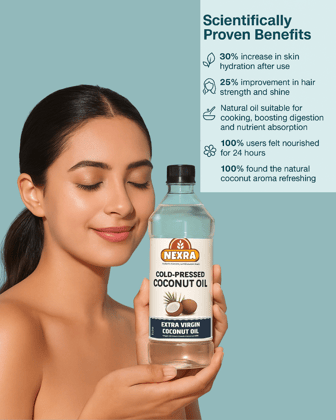 Nexra - Extra Virgin Coconut Oil - 1 Liter | Unrefined | Rich in Natural Antioxidants | 100% Natural | Chemical Free