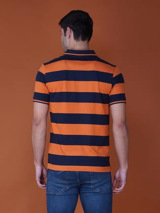 Men’s Stripe Polo T-shirt Navy-Orange