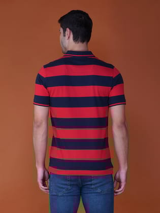 Men’s Stripe Polo T-shirt Navy-Red