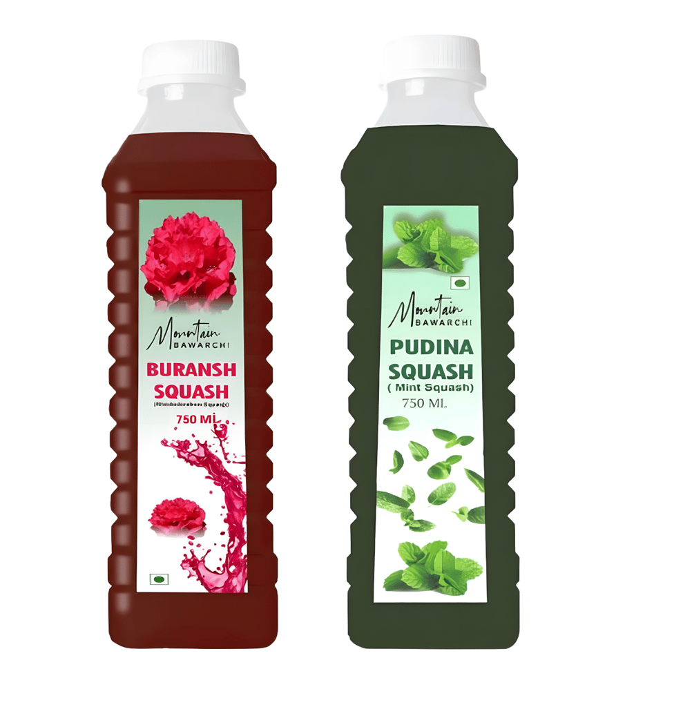 Mountain Bawarchi Combo of Buransh and Mint Squash | Summer Juice | Refreshing Juice |  (2 x 750 ml)