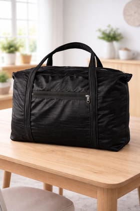 Stylish Black Textured Travel Duffel Bag with Front Pocket Stylish Black Textured Travel Duffel Bag with Front Pocket