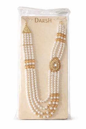 RTC Multi-Layered Pearl Beaded Mala with Gold & Crystal Embellishments RTC Multi-Layered Pearl Beaded Mala with Gold & Crystal Embellishments