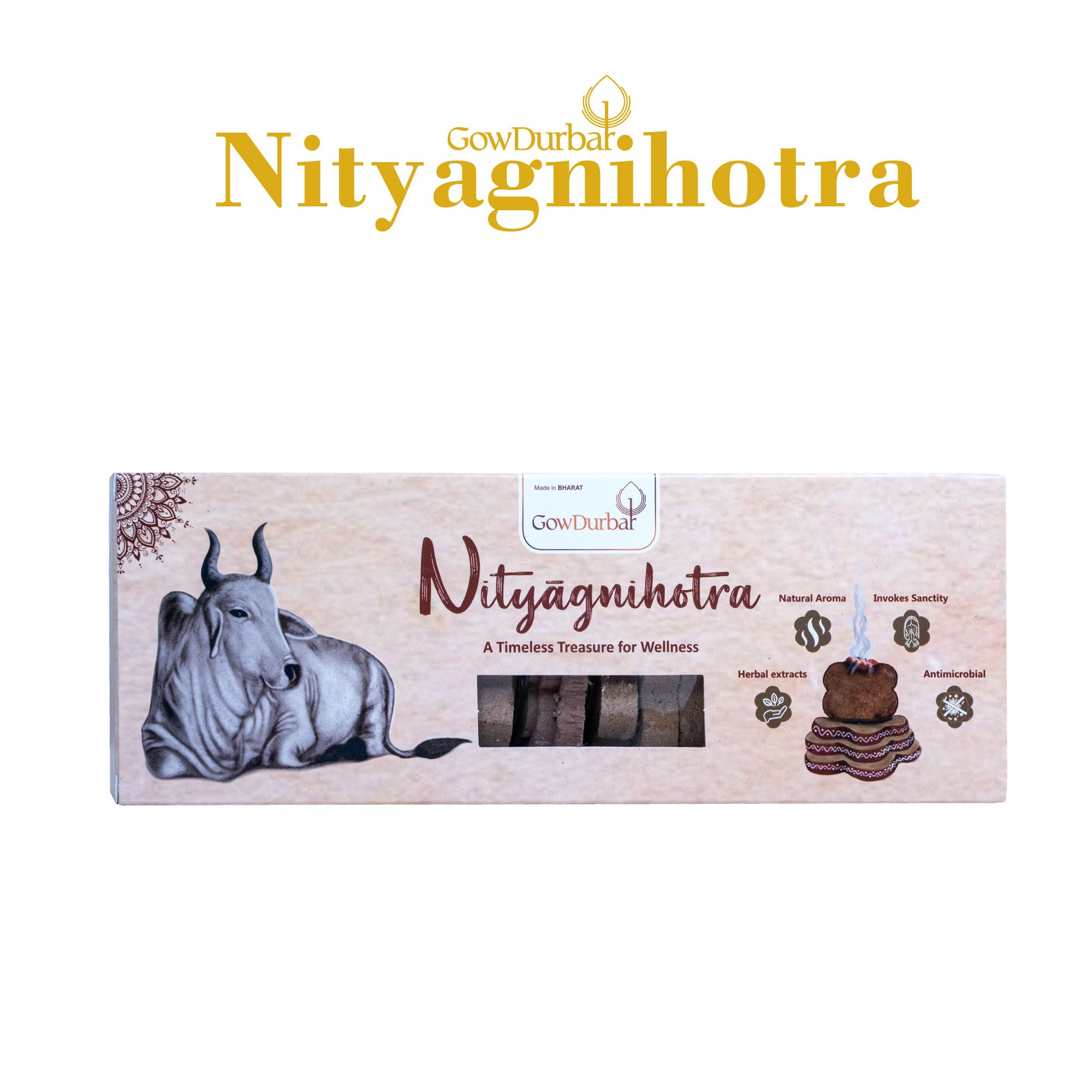 Gowdurbar Nityagnihotra – Natural Havan Cakes – 18 Pieces [Pack of 2] | 16 Sacred Herbs & Desi Cow Panchagavya | Low-Smoke, Temple-Like Aroma for Pooja, Havan, Meditation & Home Purification