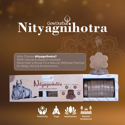 Gowdurbar Nityagnihotra – Natural Havan Cakes – 18 Pieces [Pack of 1] | 16 Sacred Herbs & Desi Cow Panchagavya | Low-Smoke, Temple-Like Aroma for Pooja, Havan, Meditation & Home Purification