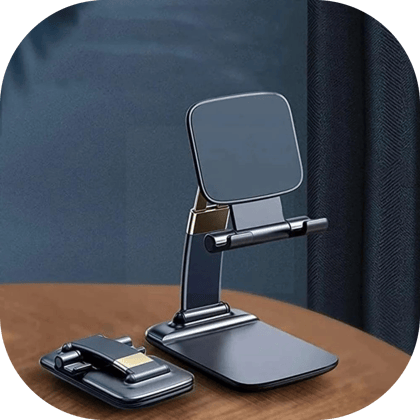 Foldable Adjustable Mobile Phone & Tablet Stand - Dark Grey with Gold Accents