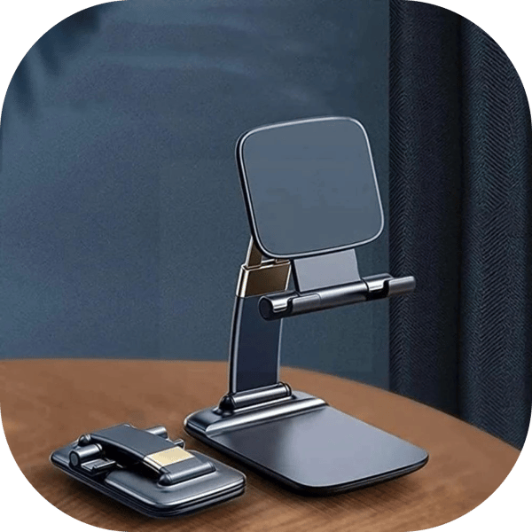 Foldable Adjustable Mobile Phone & Tablet Stand - Dark Grey with Gold Accents