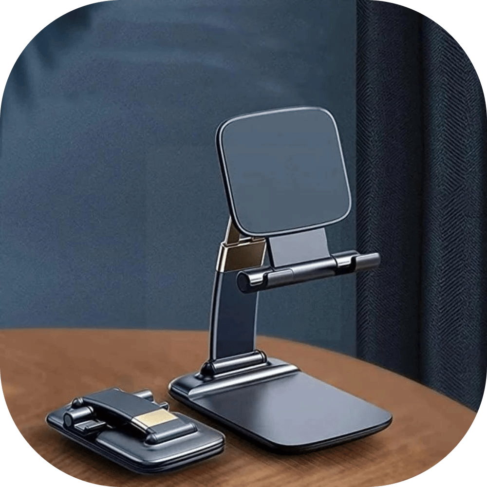 Foldable Adjustable Mobile Phone & Tablet Stand - Dark Grey with Gold Accents