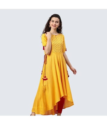 Yash Gallery - Yellow Rayon Women's Asymmetrical Kurti ( Pack of 1 )