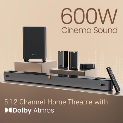 &nbsp;Portronics 600W Sound Slick X1 5.1.2 CH Dolby Atmos Soundbar Home Theatre with Wireless Satellite Speaker, Wired Subwoofer, Wide Comptability, HDMI ARC, Bluetooth & Optical Connectivity (Black)&nbsp;