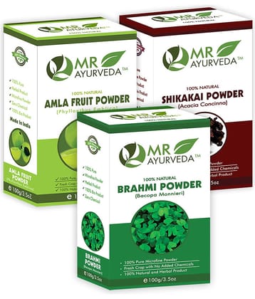 MR Ayurveda 100% Pure Brahmi Powder, Amla Powder & Shikakai Powder Hair Scalp Treatment 300 g Pack of 3
