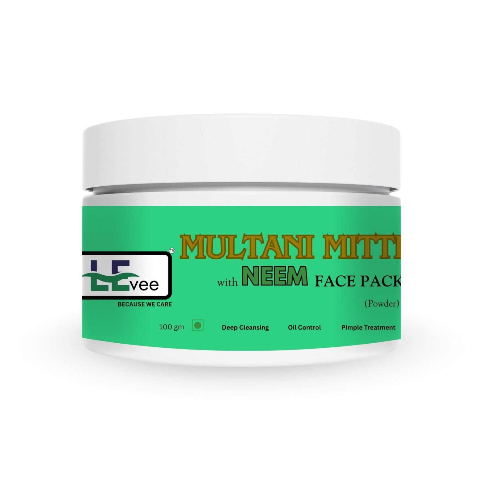 LEvee 100% Natural Neem Face Pack Powder | Pure Organic Neem Leaf Powder for Acne & Pimple Control | No Preservatives, No Chemicals | Deep Cleansing & Skin Brightening Mask | for All Skin Types | 100gm