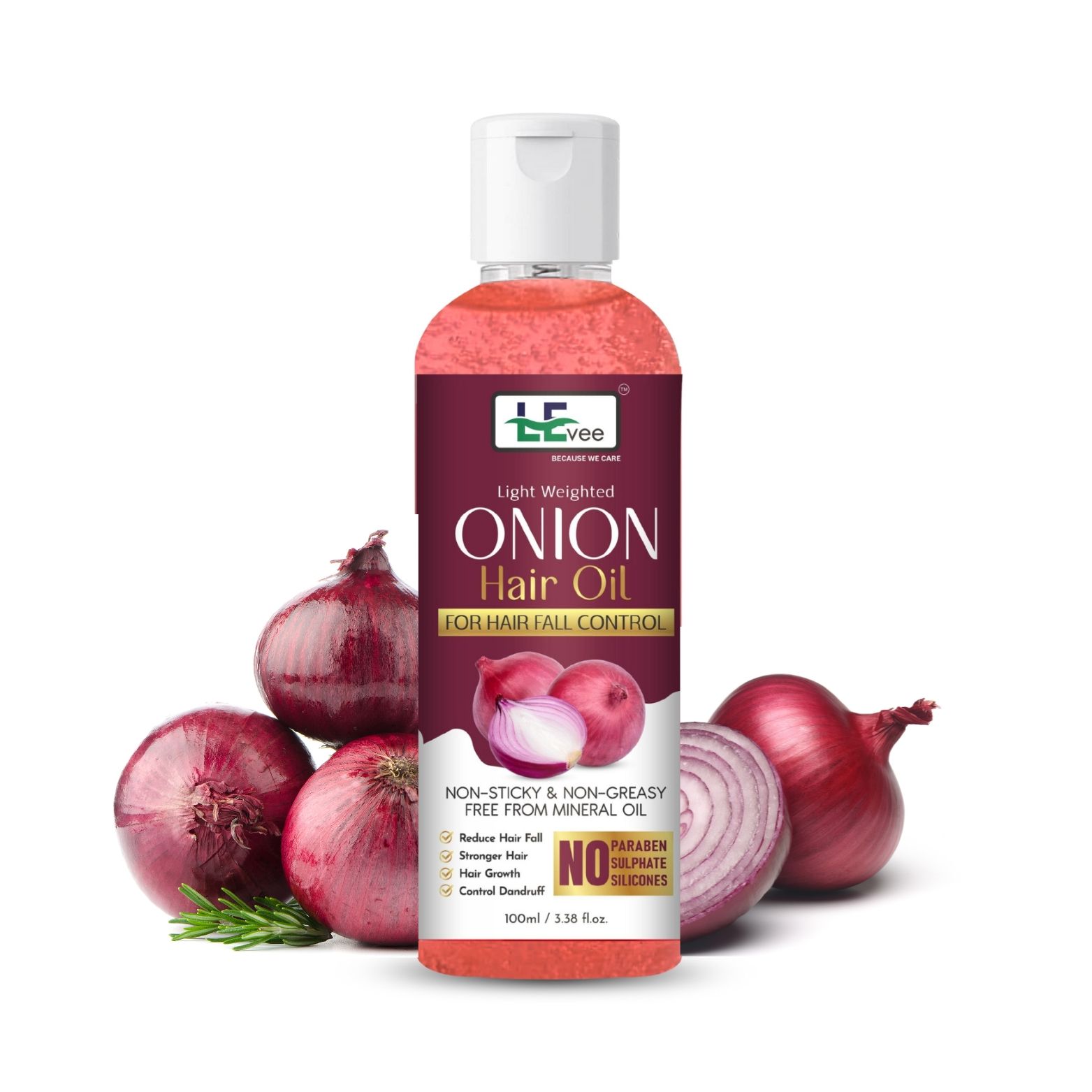 LEvee Red Onion Hair Oil for Hair Growth & Hair Fall Control | With Black Seed Extract & Pro Vitamin B5 | Non-Sticky & Fast Absorbing | For Men & Women | Sulphate & Mineral Free - 100ml