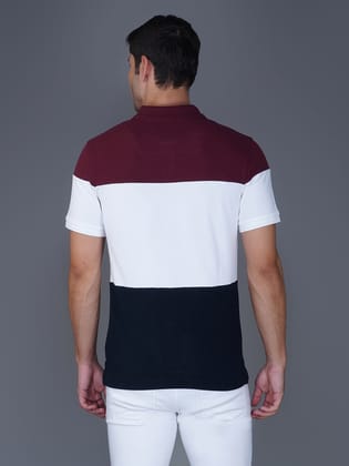 Men’s Premium Cotton Color Block Polo T-shirt Maroon/white/Navy 