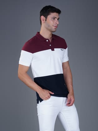 Men’s Premium Cotton Color Block Polo T-shirt Maroon/white/Navy 