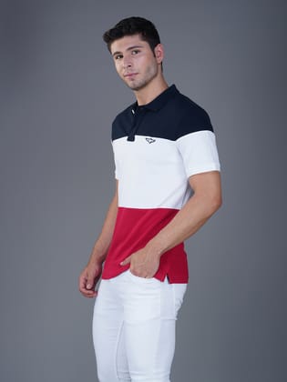 Men’s Premium Cotton Color Block Polo T-shirt Navy/white/Red